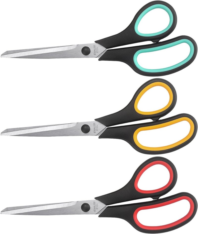 LONGKEY Scissors 8.5 Inch scissors all purpose Bulk Set of 3, Scissors for Office Home School Craft Supplies, Soft Comfort-Grip Right/Left Hand, Black - Image 1